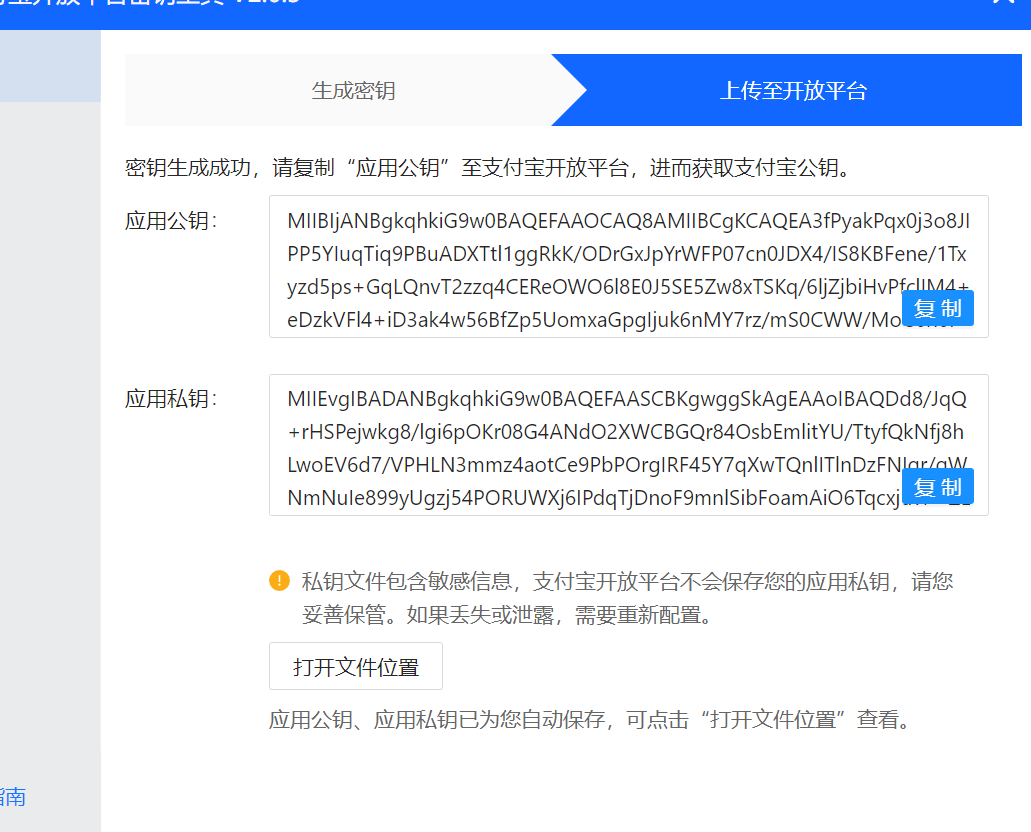 The generated application public key